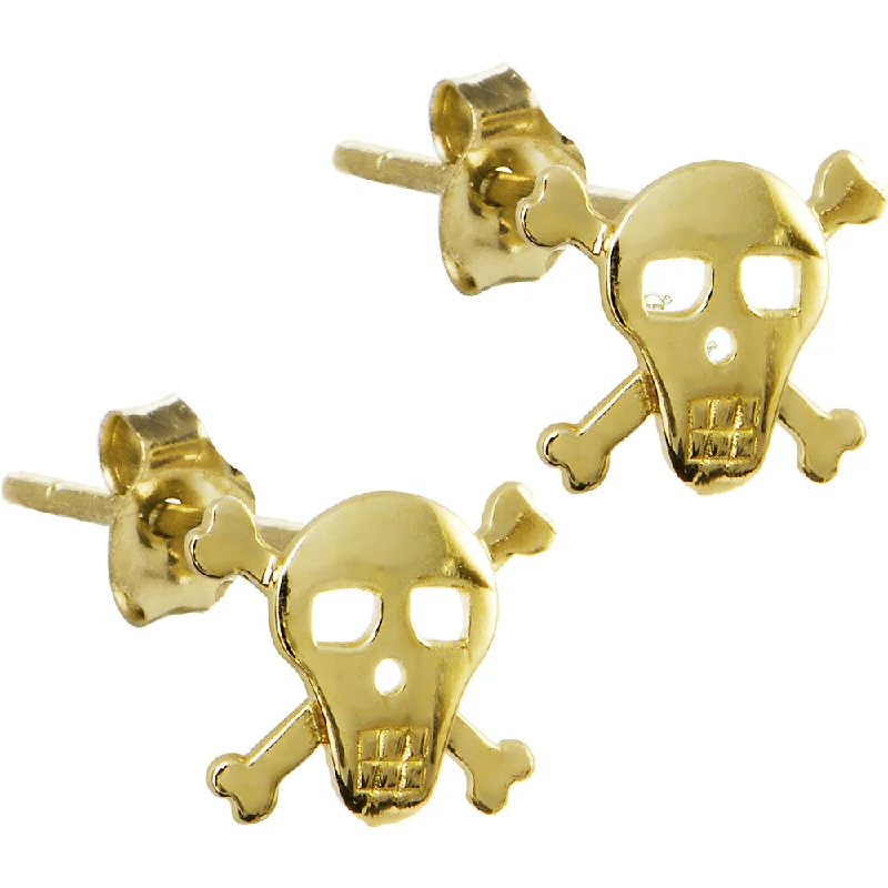 Women's Earrings – Elegant Designs for Every Personality--14kt Yellow Gold Skull and Crossbones Stud Earrings