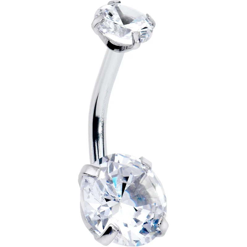 Elegant Belly Rings with Unique Details -Clear Gem April Birthstone Double Mount Belly Ring