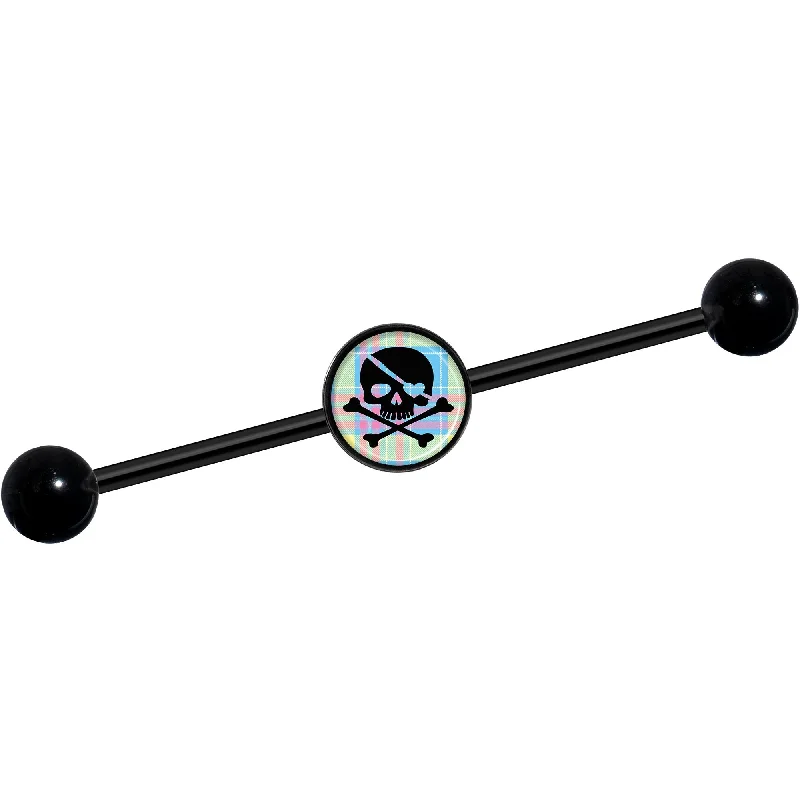 Women's Earrings – Elegant Designs for Every Personality--14 Gauge Pink Green Plaid Heart Skull Black Industrial Barbell 37mm