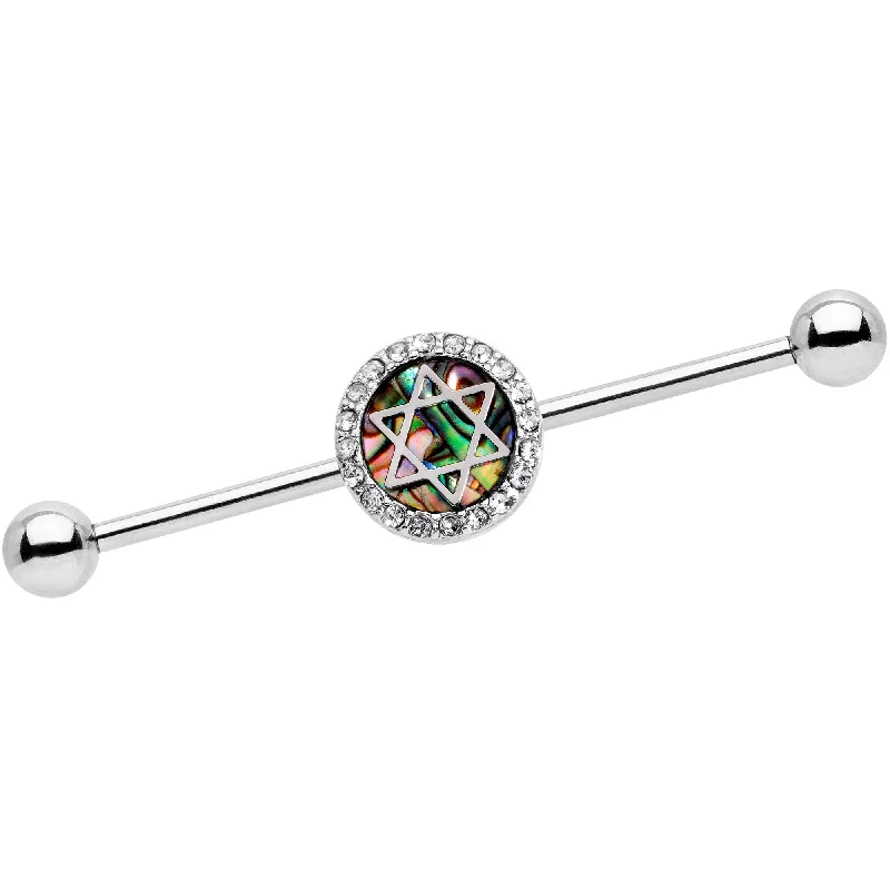 Women's Earrings – Elegant Designs for Every Personality--Clear Gem Inlay Star of David Straight Industrial Barbell 38mm Women's Earrings – Elegant Designs for Every Personality--Clear Gem Inlay Star of David Straight Industrial Barbell 38mm