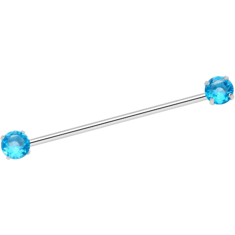 Women's Earrings – Elegant Designs for Every Personality--14 Gauge Aqua CZ Gem Threadless Industrial Barbell 38mm