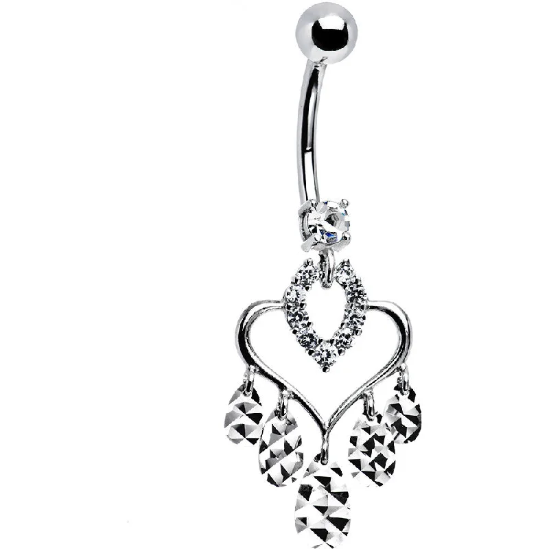 Elegant Belly Rings for Special Celebrations -16 Gauge Solid 14kt White Gold Majestic Heart Chandelier Belly Ring