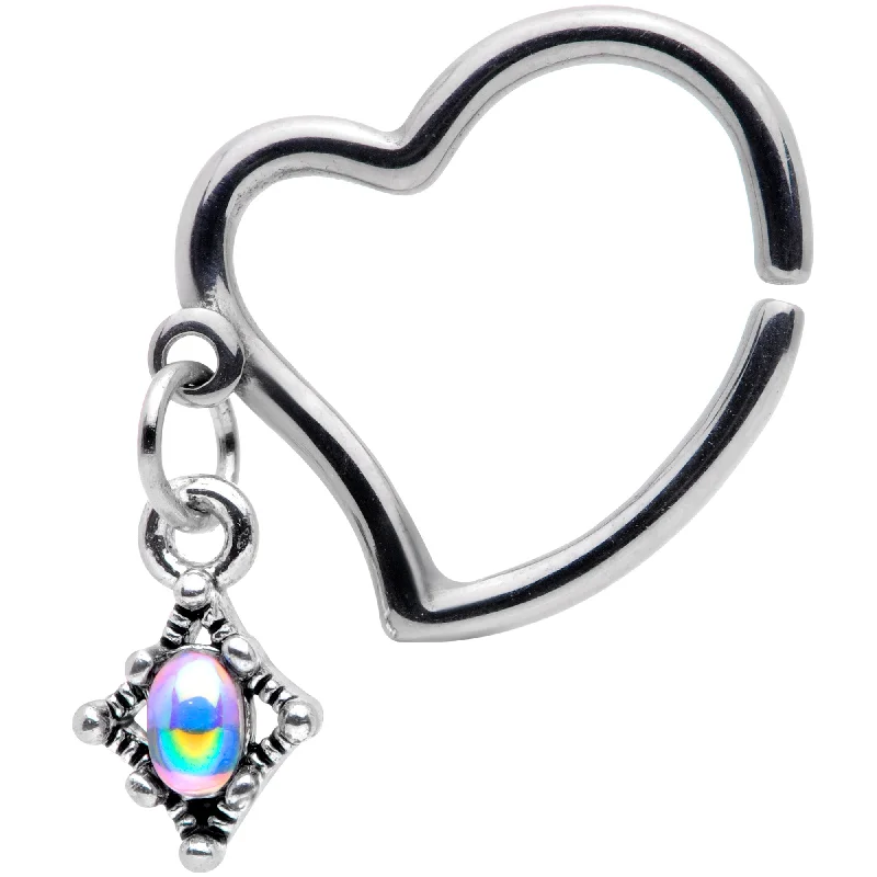 Women's Earrings – Elegant Designs for Every Personality--16 Gauge 3/8 Aurora Orb Funky Heart Right Ear Dangle Closure Ring
