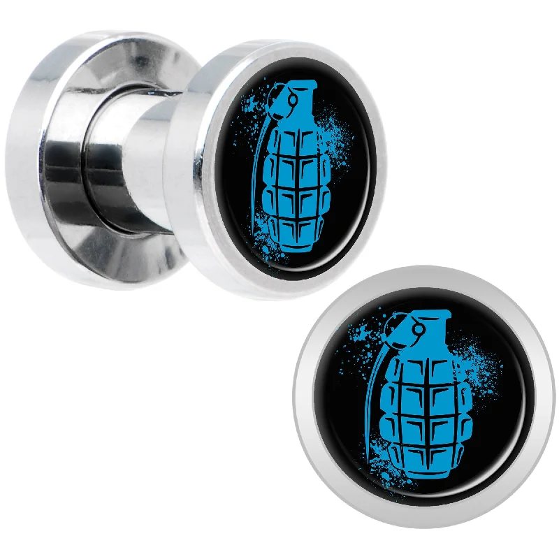 Women's Earrings – Elegant Designs for Every Personality--Blue Grenade Steel Screw Fit Plug Set 4 Gauge