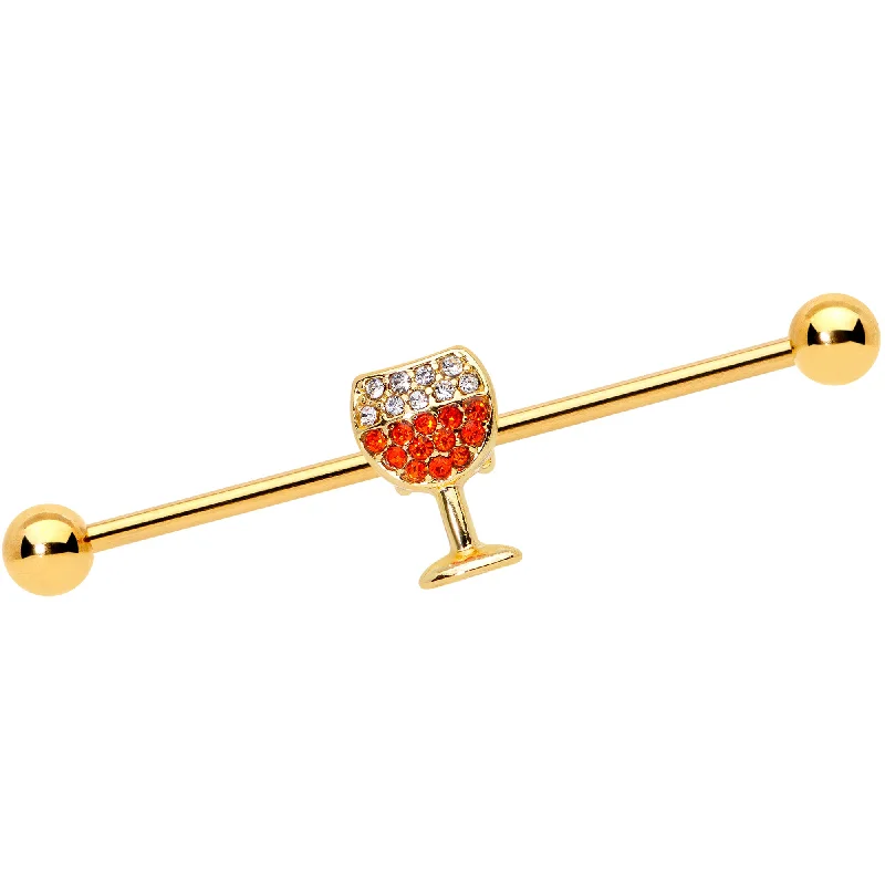 Women's Earrings – Elegant Designs for Every Personality--Orange Gem Gold Tone Holiday Wine Halloween Industrial Barbell 38mm