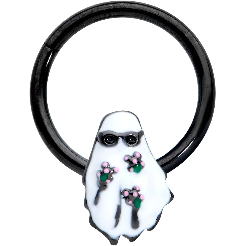 Women's Earrings – Elegant Designs for Every Personality--16 Gauge 3/8 Black Hipster Ghost Halloween Hinged Segment Ring