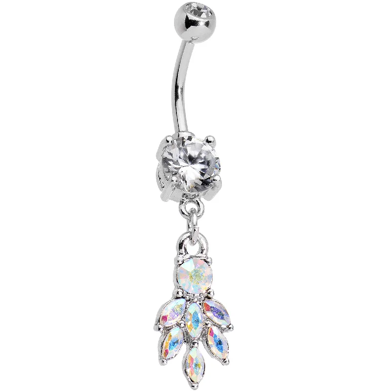 Trendy Belly Rings for Glamorous Looks -Clear Aurora Gem Mini Chandelier Dangle Belly Ring Trendy Belly Rings for Glamorous Looks -Clear Aurora Gem Mini Chandelier Dangle Belly Ring