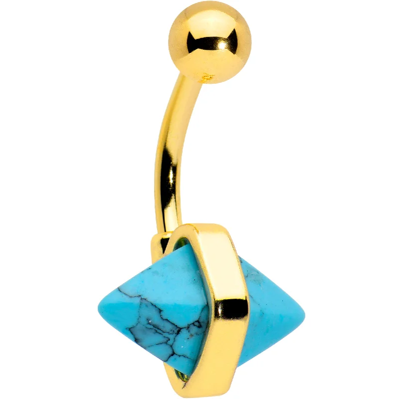 Belly Rings with Stone Detailing for Fashionistas -Gold Tone Turquoise Rhombus Belly Ring