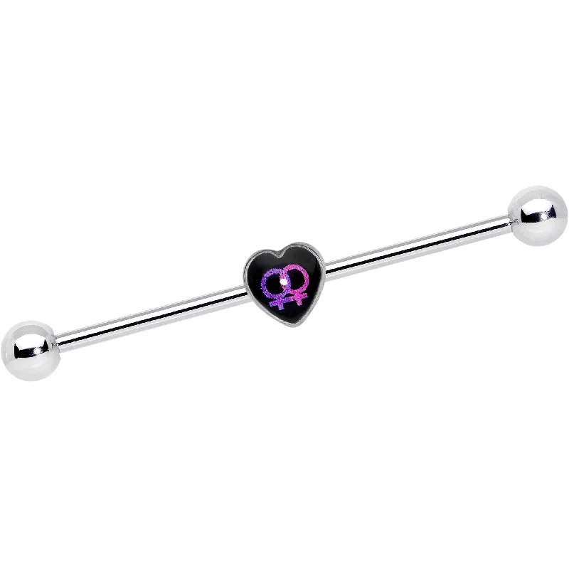Women's Earrings – Elegant Designs for Every Personality--14 Gauge Lesbian Love Heart Industrial Barbell 38mm