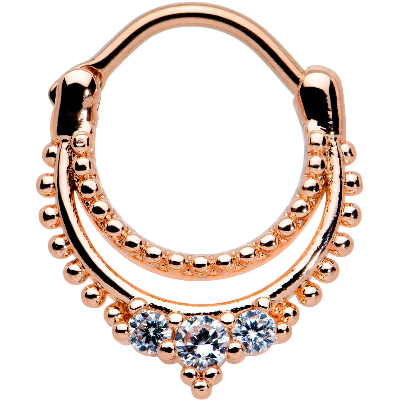 Women's Earrings – Elegant Designs for Every Personality--16 Gauge 3/8 Clear CZ Gem Rose Gold Tone Double Luxe Cartilage Clicker
