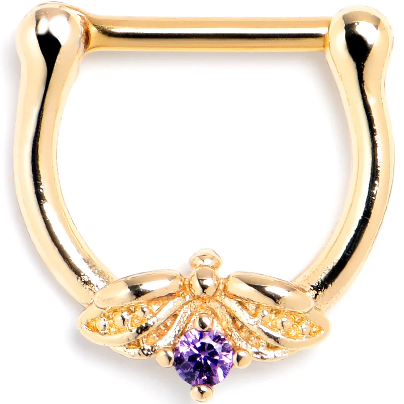 Nose Rings with Luxurious Designs -16 Gauge 5/16 Purple Gem Gold Tone Beauty Bug Cartilage Clicker Nose Rings with Luxurious Designs -16 Gauge 5/16 Purple Gem Gold Tone Beauty Bug Cartilage Clicker