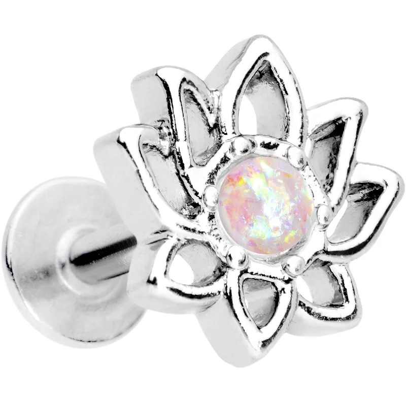 Women's Earrings – Elegant Designs for Every Personality--16 Gauge 1/4 White Faux Opal Lotus Flower Tragus Cartilage Earring