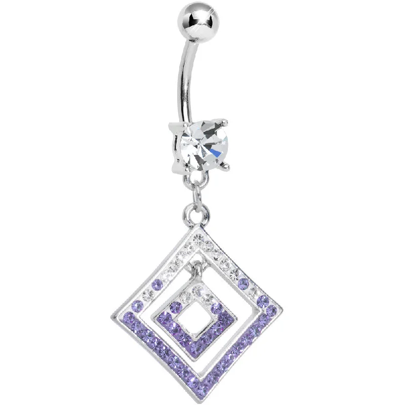 Custom Belly Rings for a Fashionable Look -Clear Gem Double Clear and Purple Paved Diamond Dangle Belly Ring