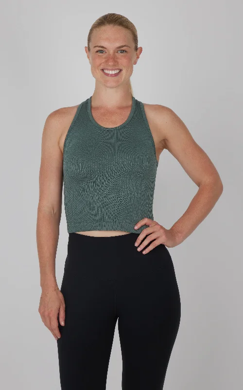 Yoga Bar with Coconut Oil for Smoothness -2 Pack Ribbed Seamless Nicola Racerback Cropped Tank with Built-in Bra