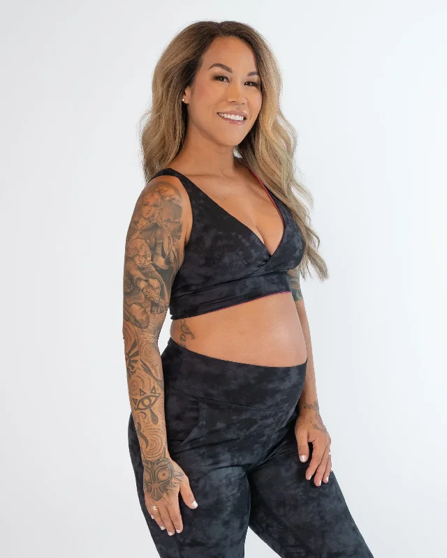 Yoga Bar with Cranberries -4-in-1 Salutation Sports Bra - Onyx Tie Dye & Hibiscus