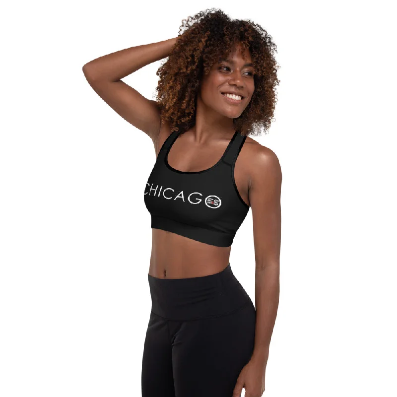 Yoga Bar with Organic Fruit -All-Over Print Padded Sports Bra (Black with White and Red S&S Chicago)