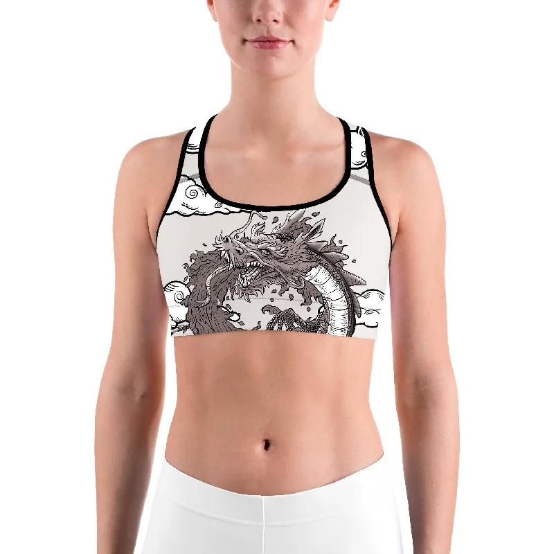 Yoga Bar for Active Women -B&W Tattooed Dragon Sports bra
