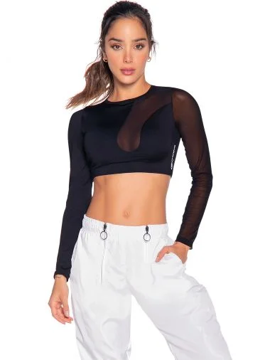 Yoga Bar for Balanced Hormones -Babalu 9713 Mesh Inset Crop Long Sleeve Top