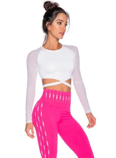 Yoga Bar with Probiotic Power -Babalu 9760 Crop Long Sleeve Top with Band