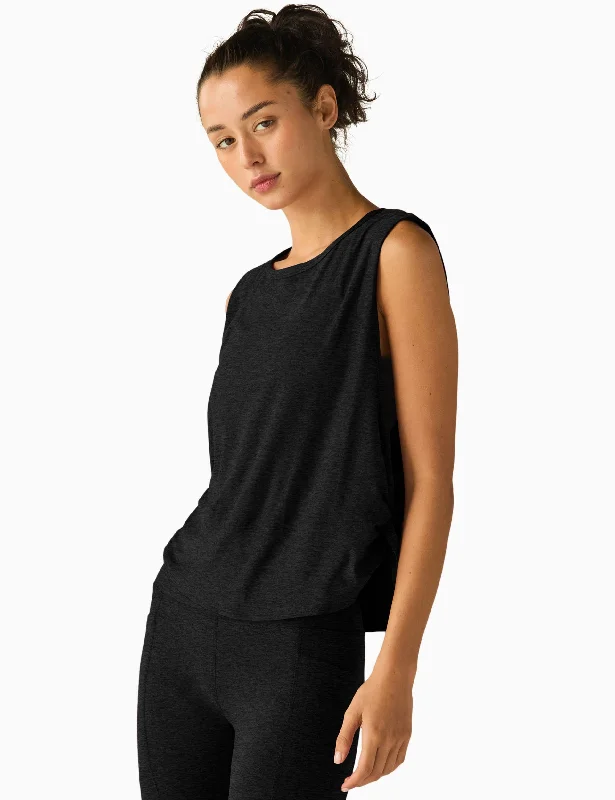 Yoga Bar Protein for Fitness -Featherweight Side Note Twist Tank - Darkest Night