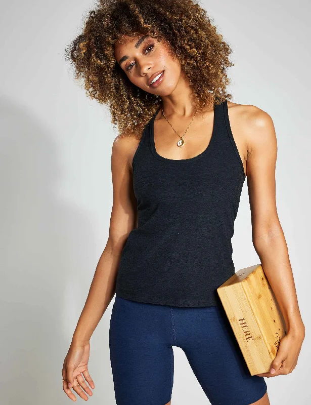 Yoga Bar for Increased Muscle Mass -Spacedye Step Up Racerback Tank - Darkest Night