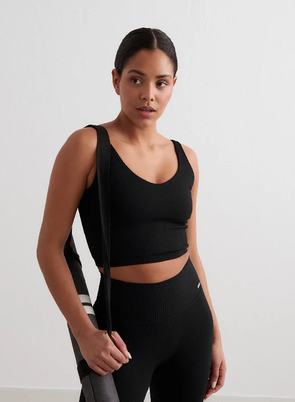 Yoga Bar with Pumpkin Seeds -Black Ribbed Seamless Bralette