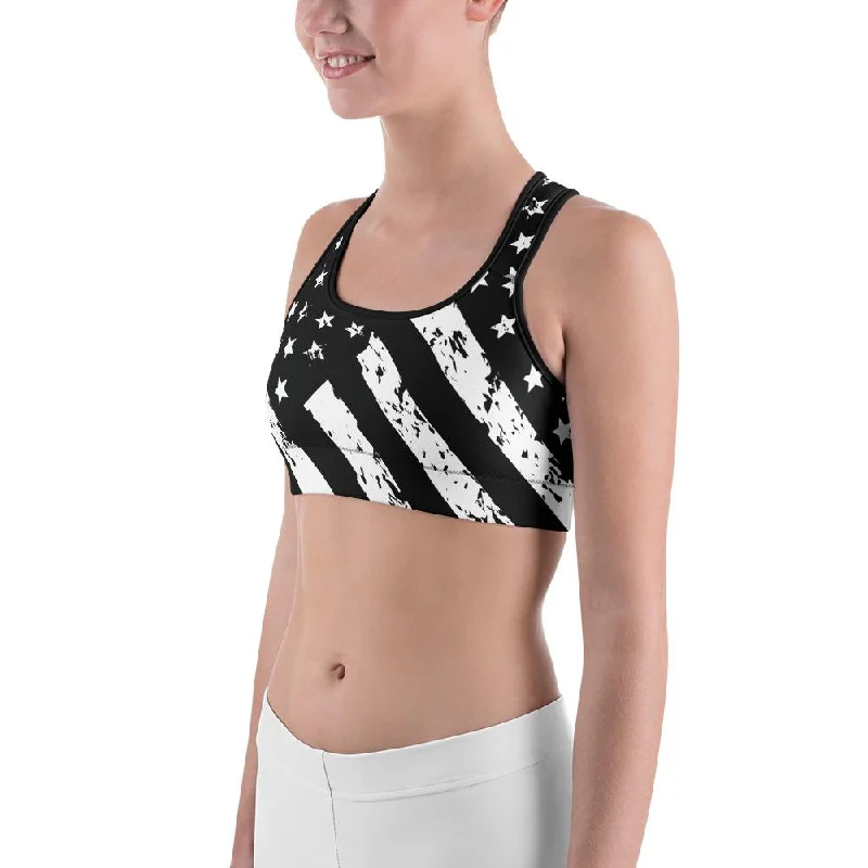 Vegan Yoga Bar with Omega-3 -Black & White American Flag Sports Bra