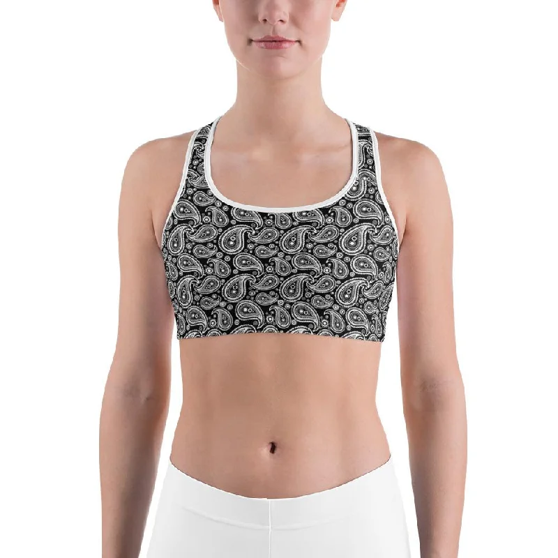 Yoga Bar for Better Digestion and Detox -Black & White Paisley Sports Bra