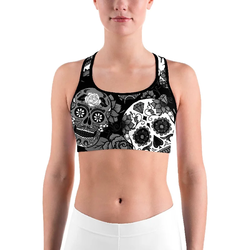 Yoga Bar with Healthy Fats -Black & White Sugar Skull Sports Bra