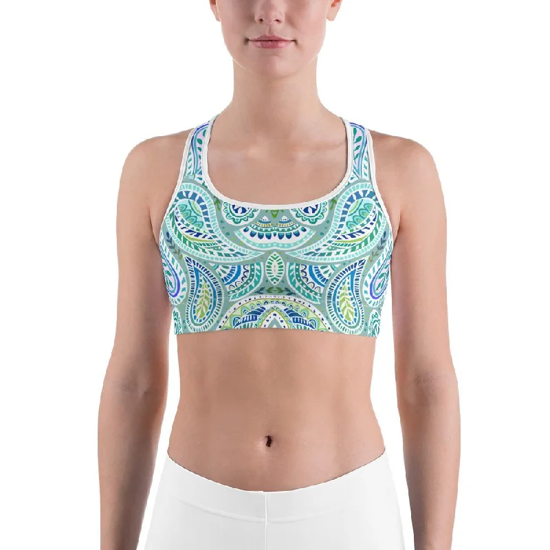 Yoga Bars for Clean Nutrition -Blue and Green Paisley Sports Bra