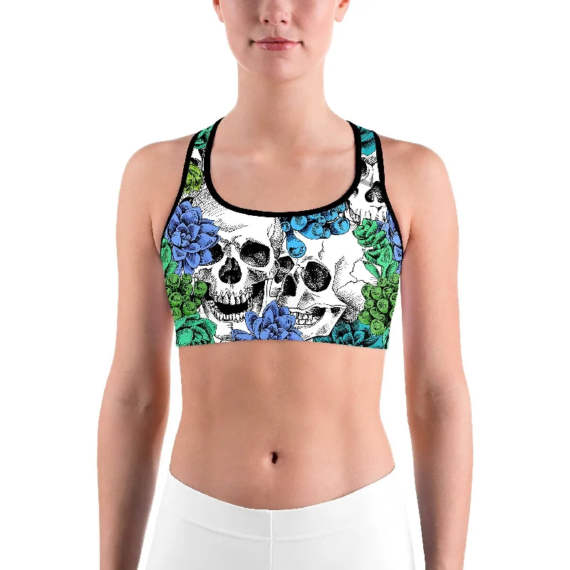 Yoga Bar with Low Glycemic Sweeteners -Blue Floral Skulls Sports Bra