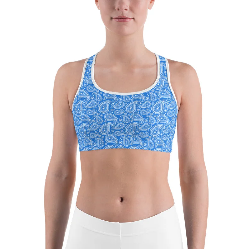 Organic Yoga Bars -Blue & White Paisley Sports Bra
