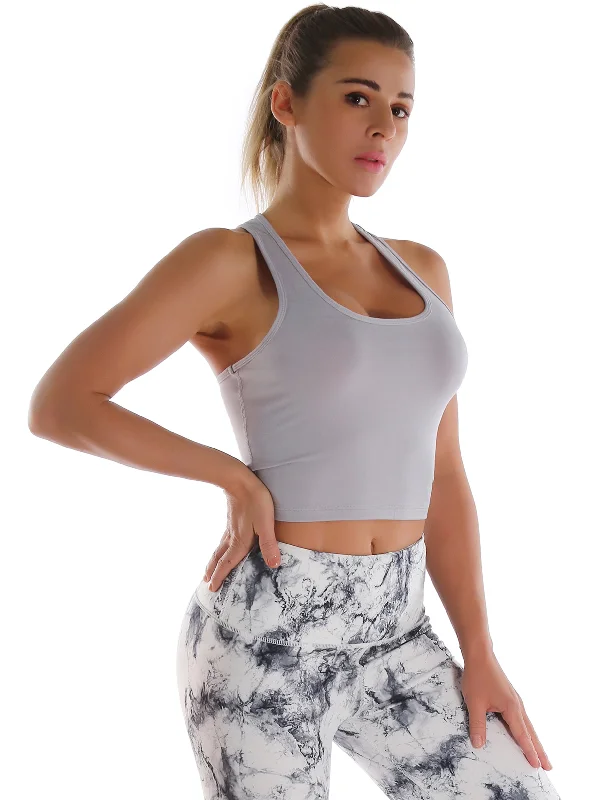 Yoga Bar with Chia Seeds and Protein -Racerback Athletic Crop Tank Tops heathergray