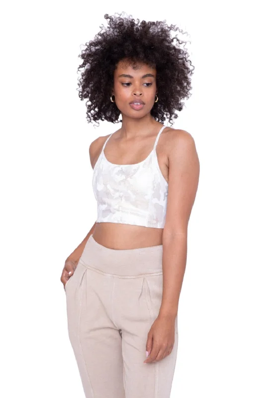 Plant-Based Protein Yoga Bars -Mono B Camo Gold Microdot Foil Adjustable Sports Bra AT3036