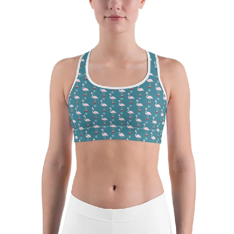 Yoga Bar with High-Fiber Ingredients -Christmas Flamingo Patterned Sports Bra