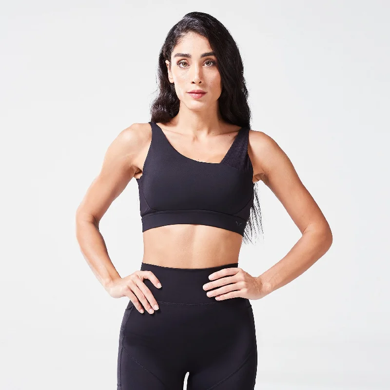 Yoga Bars for Meal Replacement -Code Ribbed Asymmetric Bra - Black