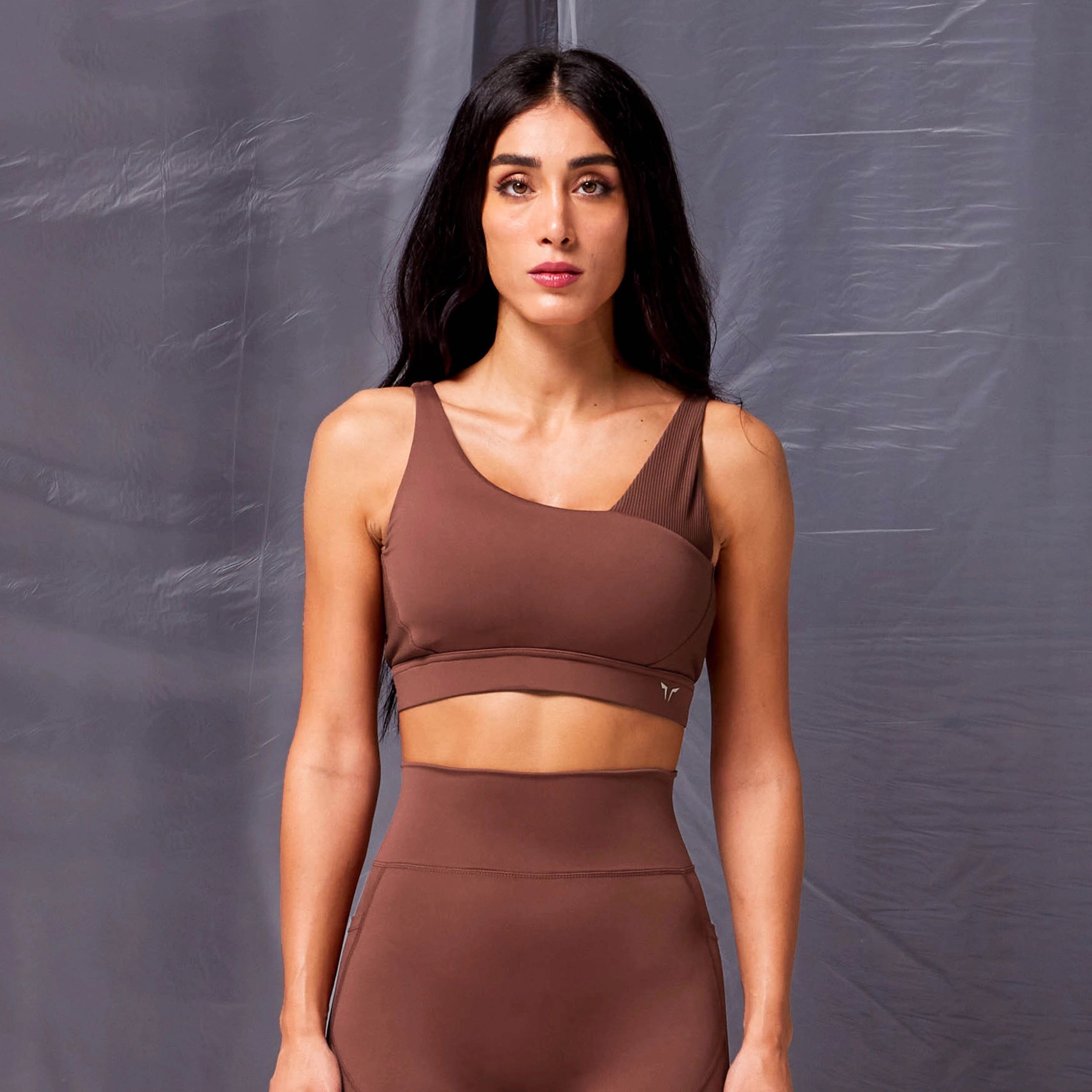 Yoga Bar with Pomegranate for Antioxidant Support -Code Ribbed Asymmetric Bra - Cappuccino