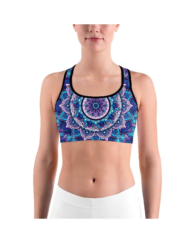 Yoga Bar for Quick Breakfast -Colorful Blue Mandala Sports Bra