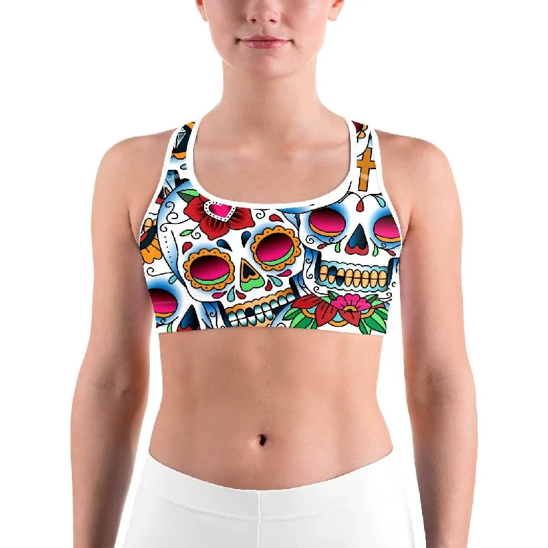 Low-Sugar Vegan Yoga Bars -Colorful Dead - Sugar Skull Sports Bra