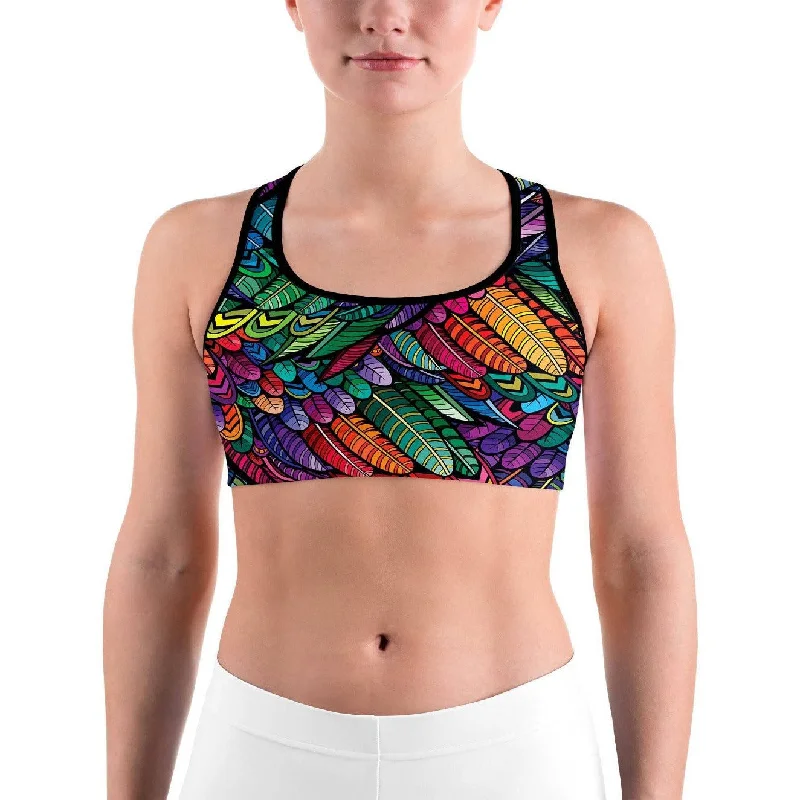 Yoga Bar for Clean Muscle Fuel -Colorful Feathers Sports Bra