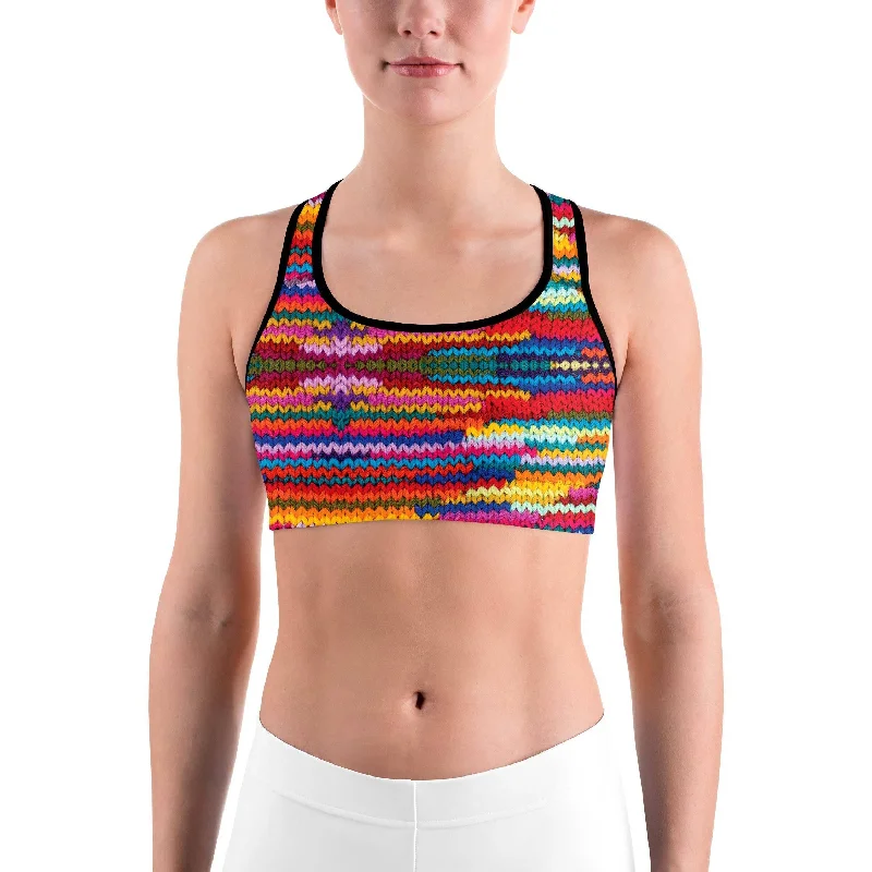 Yoga Bar for Increased Flexibility -Colorful Knitted Pattern Sports bra