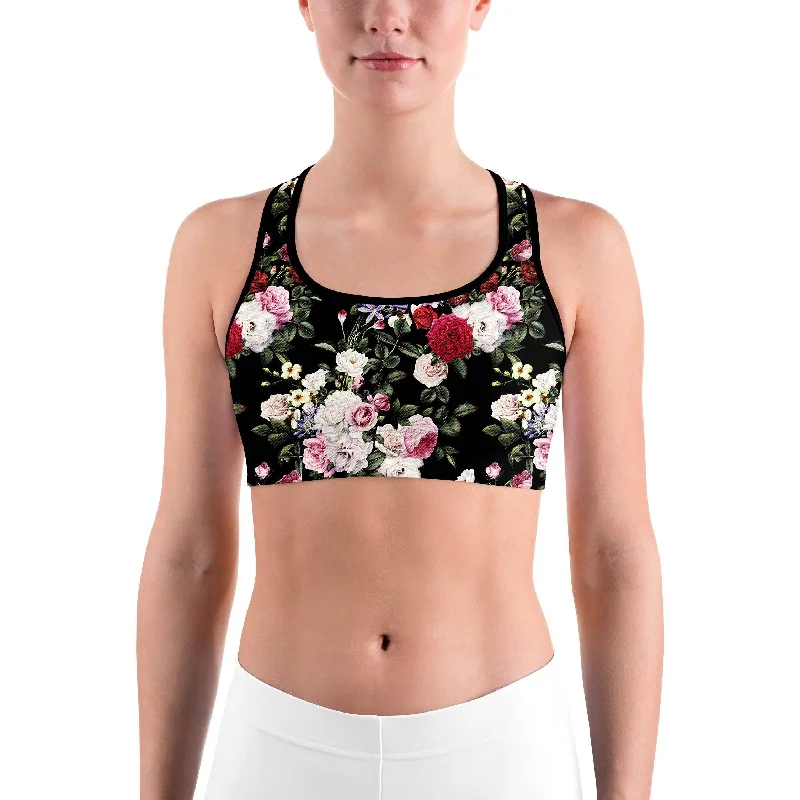 Yoga Bar Protein for Fitness -Colorful Roses Sports bra