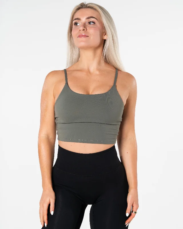 Yoga Bar with Natural Protein Source -Core Crop Top - Khaki Green