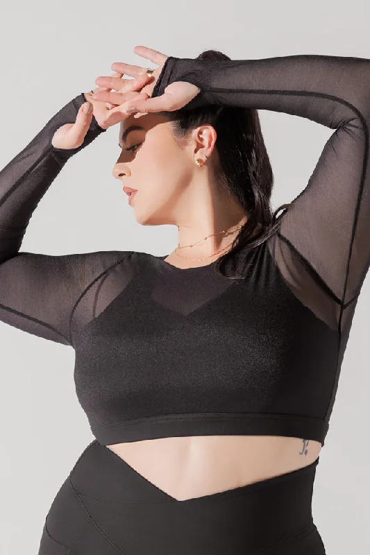 Yoga Bar with Walnuts -Coquette Long Sleeve Mesh Bra - Black