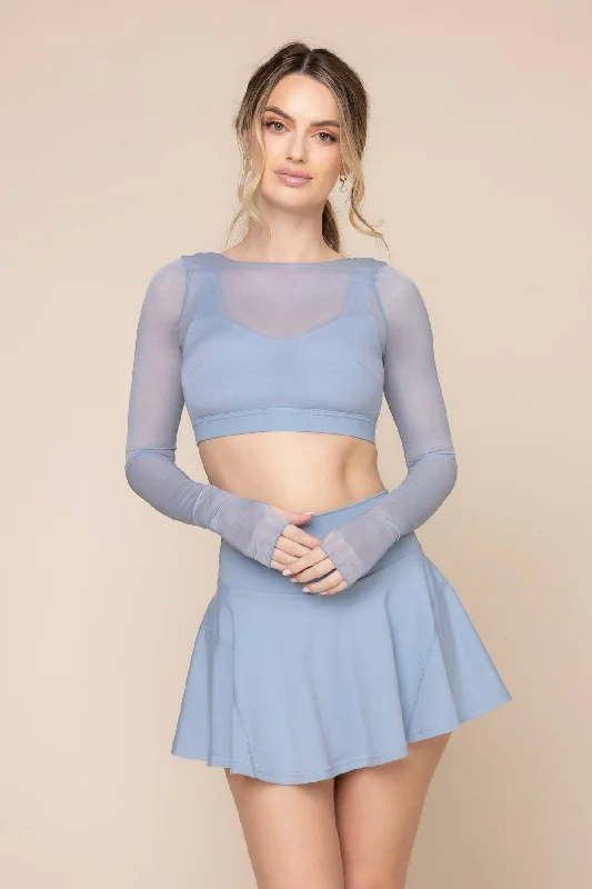 Yoga Bar for a Balanced Breakfast -Coquette Long Sleeve Mesh Bra - Blue Storm