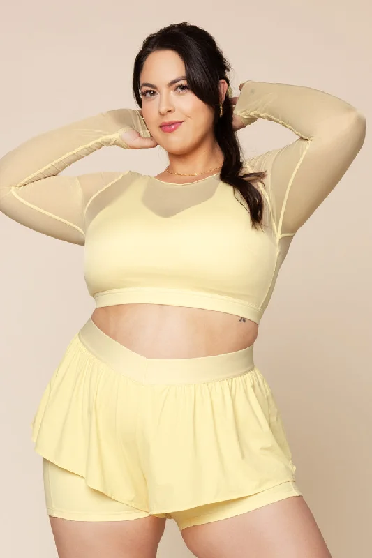 Yoga Bar with Raw Cacao -Coquette Long Sleeve Mesh Bra - Buttercream