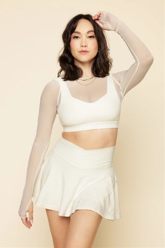 Yoga Bars with Plant Collagen -Coquette Long Sleeve Mesh Bra - Ivory