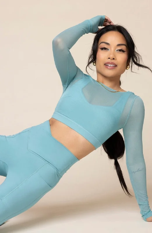 Yoga Bar with Natural Food Protein -Coquette Long Sleeve Mesh Bra - Oasis
