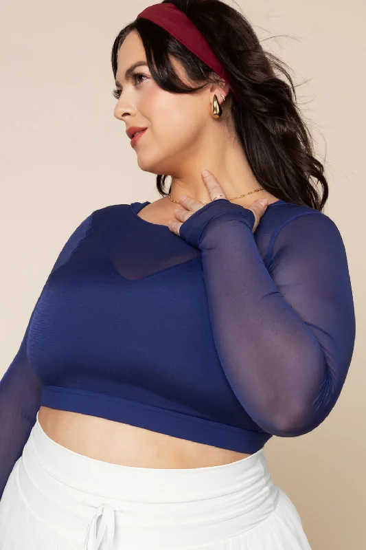 Yoga Bar for Improved Digestion -Coquette Long Sleeve Mesh Bra - Sapphire