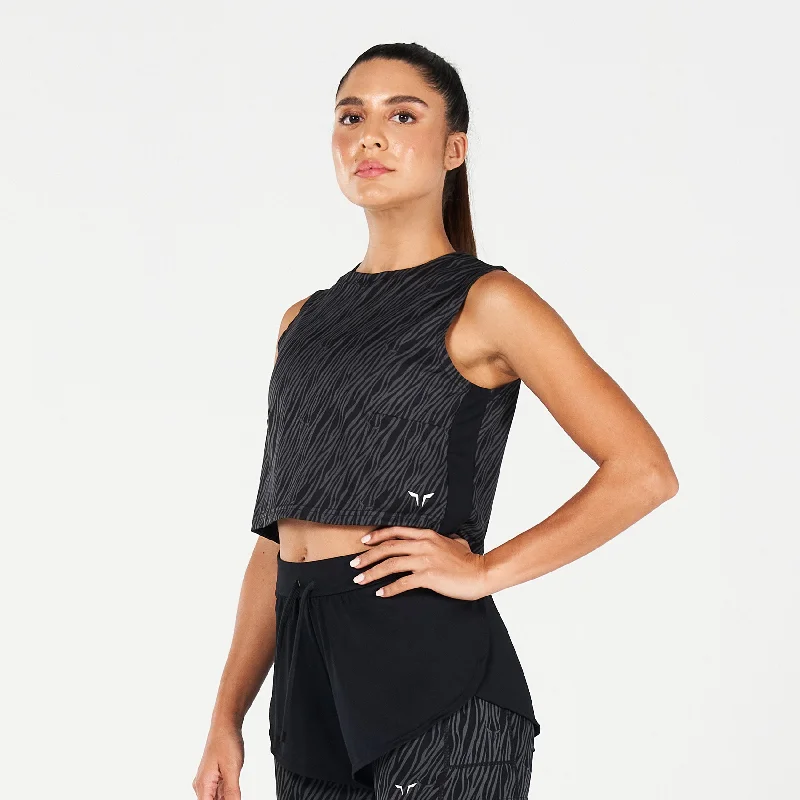 Yoga Bar with Natural Collagen -Core Wild Print Crop Tank - Black
